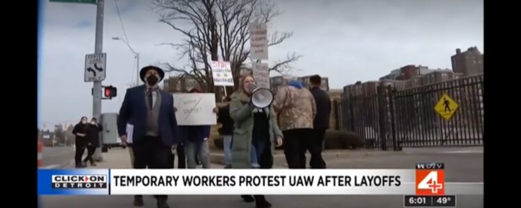 Recently laid off UAW workers hold protest
